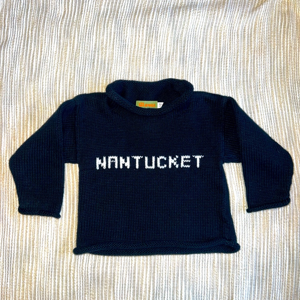 Claver 2T “Nantucket” Role Neck Sweater, Navy with White Lettering - Picture 1 of 3